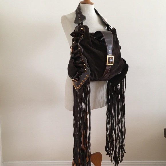 HUGE DSQUARED2 Suede Bag with Extra Long Fringe - Picture 2 of 8